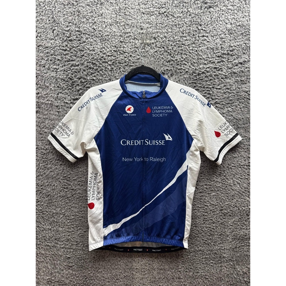 Pactimo Credit Suisse Full Zip Cycling Jersey Shirt White Blue Mens Size‎ L